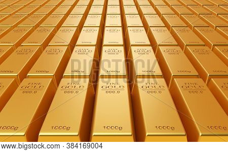 Realistic Stack Of Gold Bar, 3d Rendering