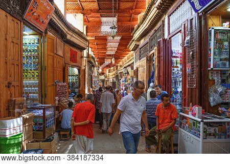 Fez, Morocco - May 31, 2017: View Of The Market In Medina Quarter Of Fez. The Medina Of Fez Is Liste