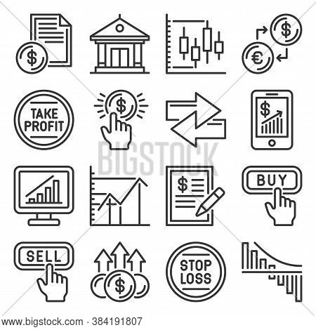 Stock Market, Exchange And Finance Trading Icons Set. Vector