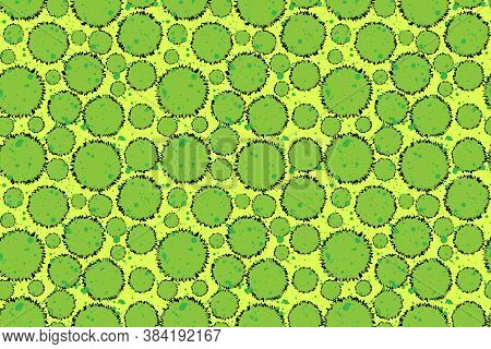 Green Shapes Seem Like Bacteria Through Microscope Seamless Pattern. Hand Drawn Abstract Illustratio
