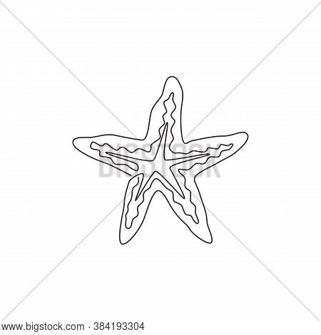 One Single Line Drawing Of Beauty Sea Star For Logo Identity. Starfish Mascot Concept For Asteroidea