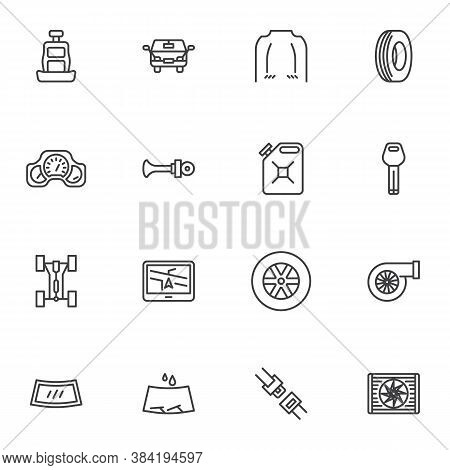 Car Parts Line Icons Set, Outline Vector Symbol Collection, Linear Style Pictogram Pack. Signs, Logo