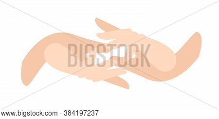 Hand Takes A Hand. Friendly Support. Two Female Hands. Support, Helping Hand. Mutual Assistance. Sof