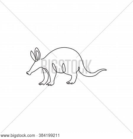 One Single Line Drawing Of Exotic Aardvark For Company Logo Identity. Orycteropus Animal Mascot Conc