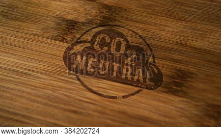 Co2 Carbon Neutral Emission Stamp Printed On Wooden Box. Ecology, Nature Friendly, Climate Change, G