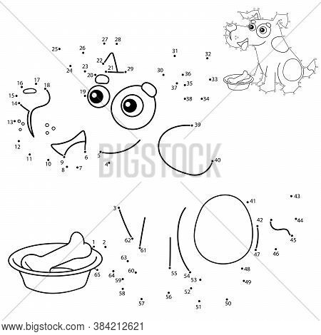 Educational Puzzle Game For Kids: Numbers Game. Cartoon Dog With Bone. Pets. Coloring Book For Child