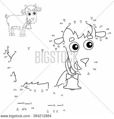 Puzzle Game For Kids: Numbers Game. Cartoon Kid Of Goat With Bell. Farm Animals. Coloring Book For C
