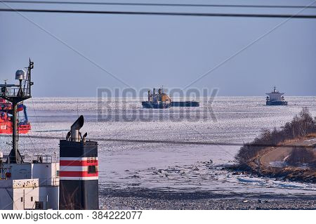 Vanino, Russia - Feb 21, 2020: Ships In The Port Of Vanino.
