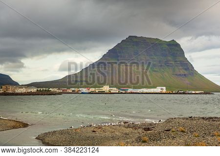 View Of The Coast Of Grundafjordur Bay On The Snaefellsnes Peninsula. Mountain Around. Western Icela