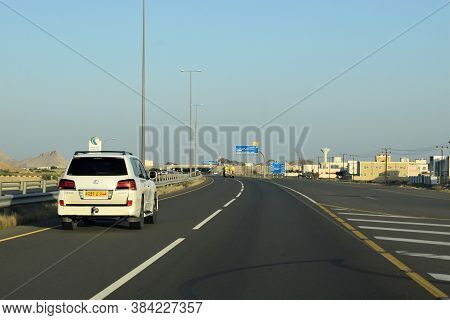 Landscape Of Muscat To Ibri Highway Road Travel. Muscat, Oman : 07-09-2020
