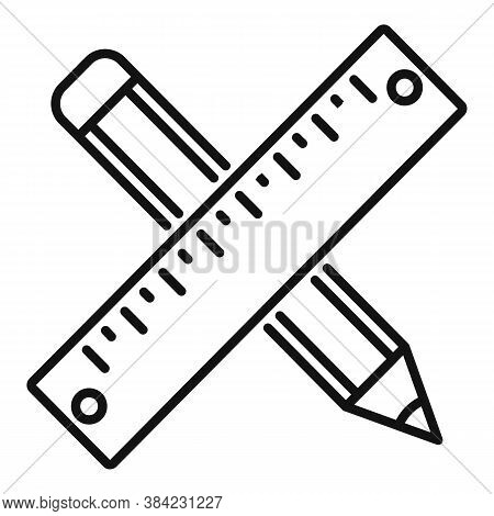 Tiler Ruler Pencil Icon. Outline Tiler Ruler Pencil Vector Icon For Web Design Isolated On White Bac