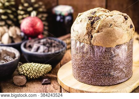 Christmas Bread, Chocolate Panettone, Typical Of Brazil And Italy