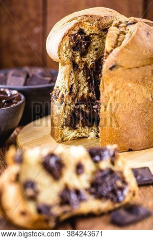 Christmas Bread, Chocolate Panettone, Typical Of Brazil And Italy