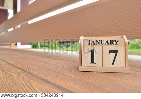 January 17, Number Cube With Wooden Balcony Background.