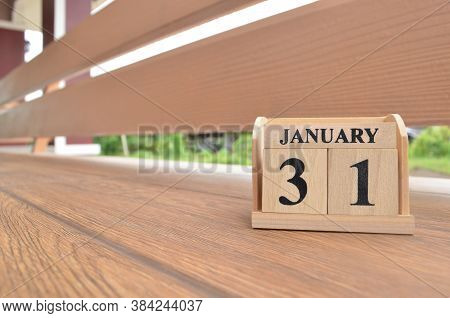 January 31, Number Cube With Wooden Balcony Background.