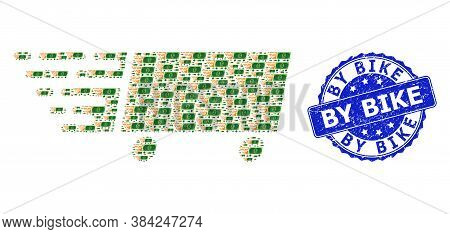 By Bike Unclean Round Seal And Vector Fractal Collage Rolling Dollar Baknote. Blue Seal Includes By 