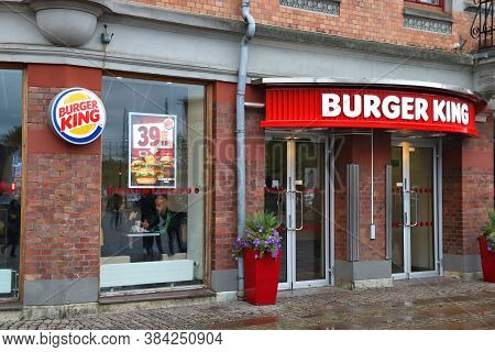 Gothenburg, Sweden - August 27, 2018: Burger King Fast Food Restaurant Sign In Gothenburg, Sweden. B