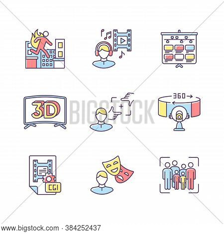 Film Making Rgb Color Icons Set. Visual Development For Movie. Special Effect For Cinematography And