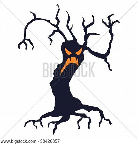 Illustration Of Evil Tree. Happy Halloween Sylized Image.