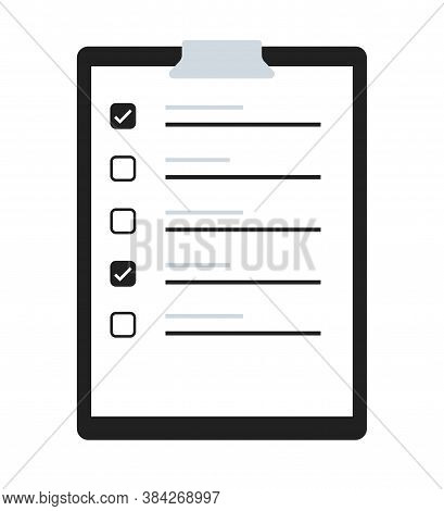 Vector Clipboard Isolated Concept Illustration In Flat. Checklist Board Icon.