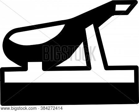 Black Spanish Jamon On The Wooden Jamonera Icon Isolated On White Background. Vector