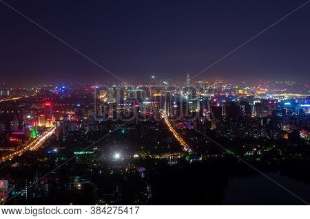 Beijing / China - August 25, 2014: Panoramic Night View Of Beijing Cityscape, View From Central Tele