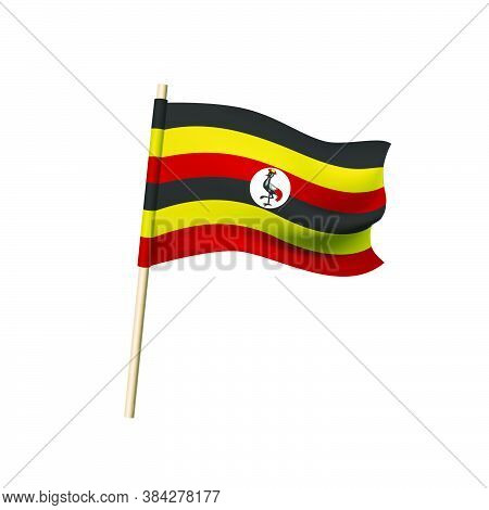 Uganda Flag (eastern Crowned Crane In White Circle And Six Stripes Of Black, Yellow, Red Colors). Ve