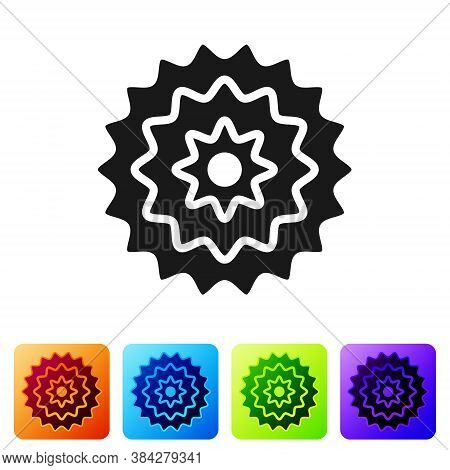 Black Bicycle Cassette Mountain Bike Icon Isolated On White Background. Rear Bicycle Sprocket. Chain