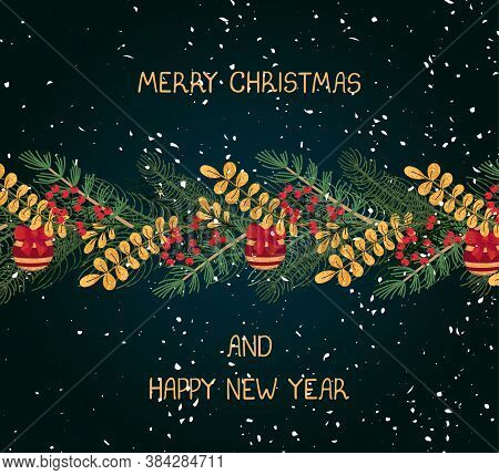 Vector Christmas Greeting Card With Illustration Of Wreath. Use It As Invitation, Greeting Card, Pos