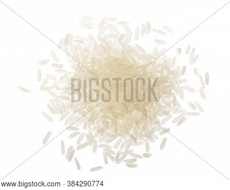 Rice Grains Isolated On White Background. Top View. Flat Lay