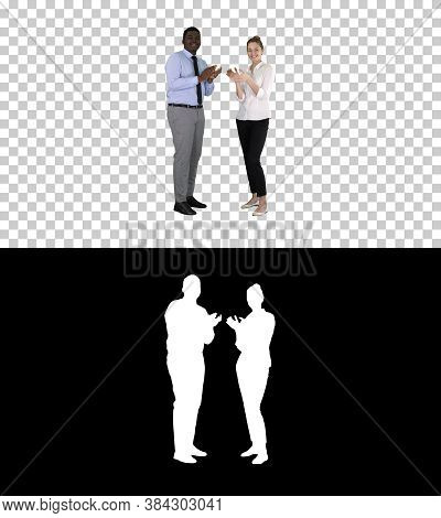 One Businessman And One Businesswoman Applauding, Alpha Channel
