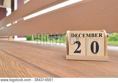 December 20, Number Cube With Wooden Balcony Background.