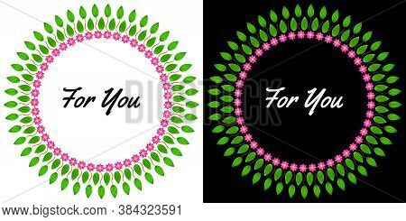 Decorative Frame With Wreath Of Green Leaves And Pink Flowers, Card Template, Background, Cover Agai