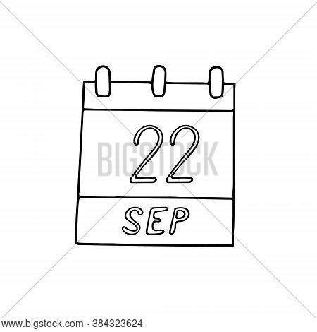 Calendar Hand Drawn In Doodle Style. September 22. World Carfree Day, Elephants, Rhino, American Bus