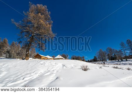 View Of Ulagan Highlands In Altay Mountains In The Winter, Siberia, Russia