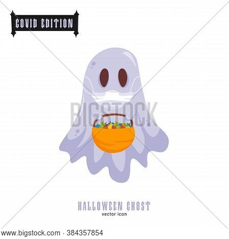 Halloween Covid Goast. Funny Character In A Face Mask. Party Decoration. Coronavirus Holiday Celebra