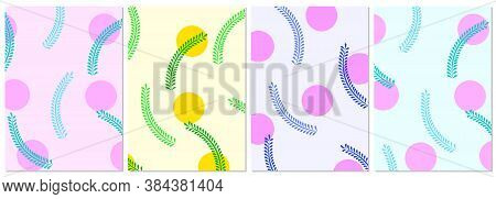 Set Of Abstract A4 Templates With Leaves And Circles. Suitable For Social Media Posts, Mobile Apps, 