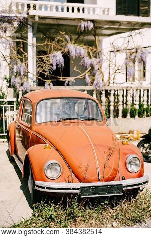 Zabljak, Montenegro - 23 July 2020: Red Retro Car Volkswagen Kafer - Beetle - A Passenger Car Manufa