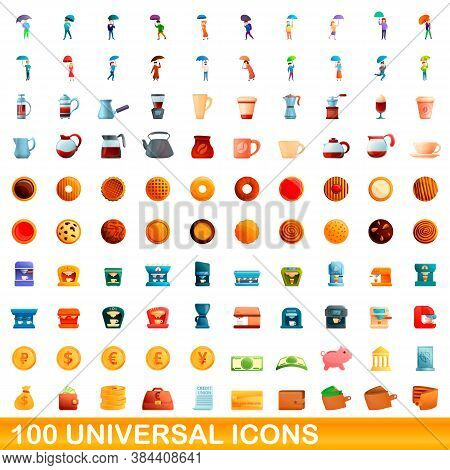 100 Universal Icons Set. Cartoon Illustration Of 100 Universal Icons Vector Set Isolated On White Ba