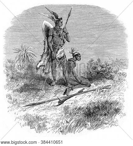 Cafres warriors, From the Dictionary of Word and Things, 1888.