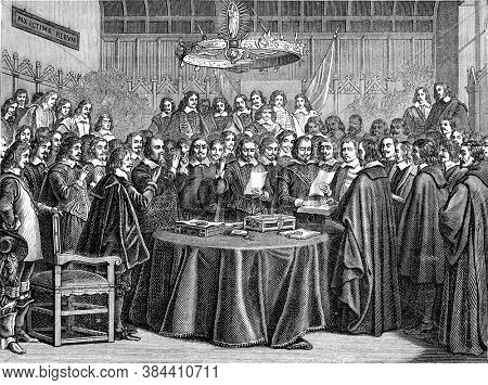 Westphalia Congress, Vintage engraving. From Popular France, 1869.