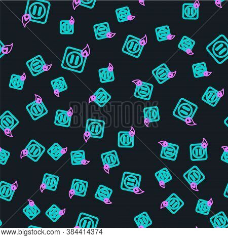 Line Electric Wiring Of Socket In Fire Icon Isolated Seamless Pattern On Black Background. Electrica