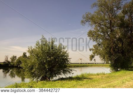 View At The Prins Willem-alexander Bridge From The Floodplains Of The River Waal Near Echteld