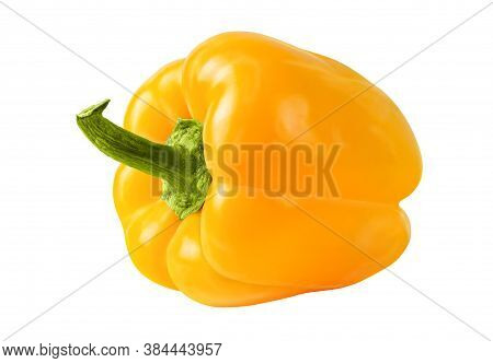 A Perfect Yellow Bellpepper Isolated On White. Ready For Clipping Path.