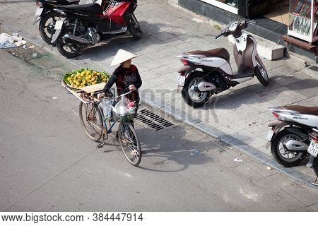 Hanoi, vietnam : Street vendors in Hanoi's Old Quarter on Aug 30 2019, He's sell souvernir made from