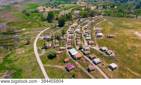 Aerial View To The Village Located Next To The Eber Lake In Afyon Province In Turkey