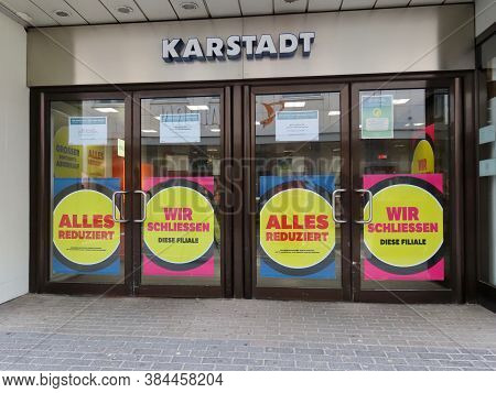 Karstadt Shopping Mall Closing Signs Saying In German All Reduced Prices And We Are Closing This Bra