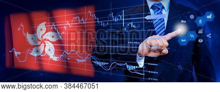 Businessman Touching Data Analytics Process System With Kpi Financial Charts, Dashboard Of Stock And