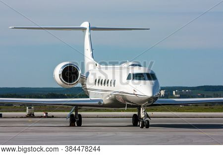 Private Plane At The Airport Apron In The Summer