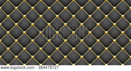 Shiny Gold Round And Black Square Rhombus Geometric Seamless Pattern Background, Glitter Golden Butt